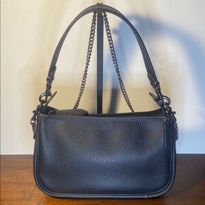 Coach Cary CC437 Black Pebble Leather Shoulder Crossbody Bag Pewter